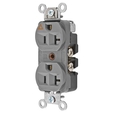 HUBBELL WIRING DEVICE-KELLEMS Straight Blade Devices, Receptacles, Duplex, Hubbell-Pro Heavy Duty, 2-Pole 3-Wire Grounding, 20A 125V, 5-20R, Gray, Single Pack, Isolated Ground. CR5352IGGY